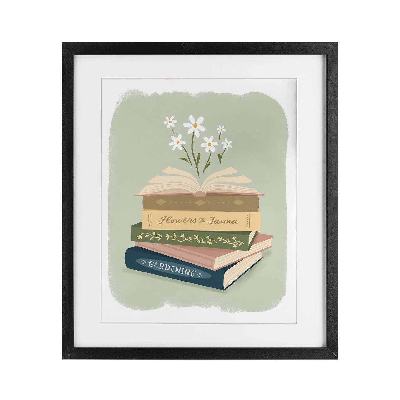 Stupell Industries Open Book Stack Gardening Theme Black Framed Print Under Glass, design by Sandra Picco